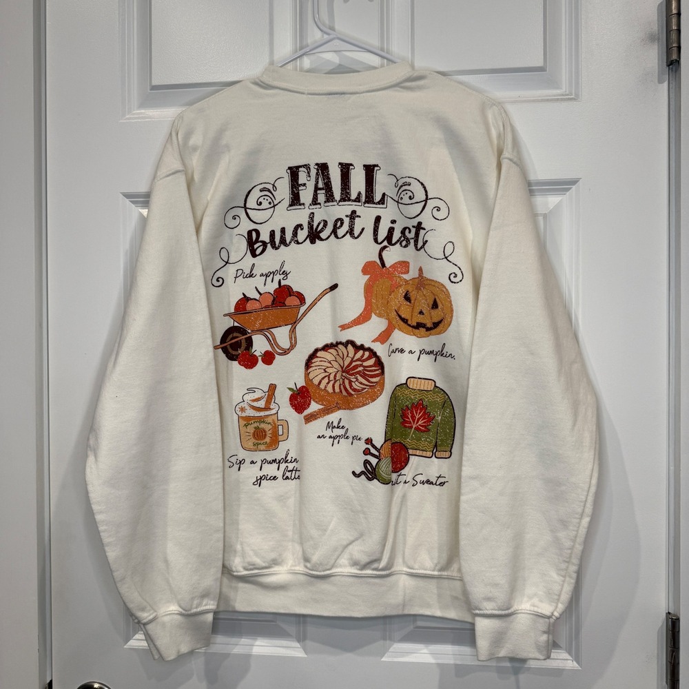 Altar'd State Fall Bucket List Pumpkin Graphic Sweatshirt Cream Size XS/S - Picture 6 of 7